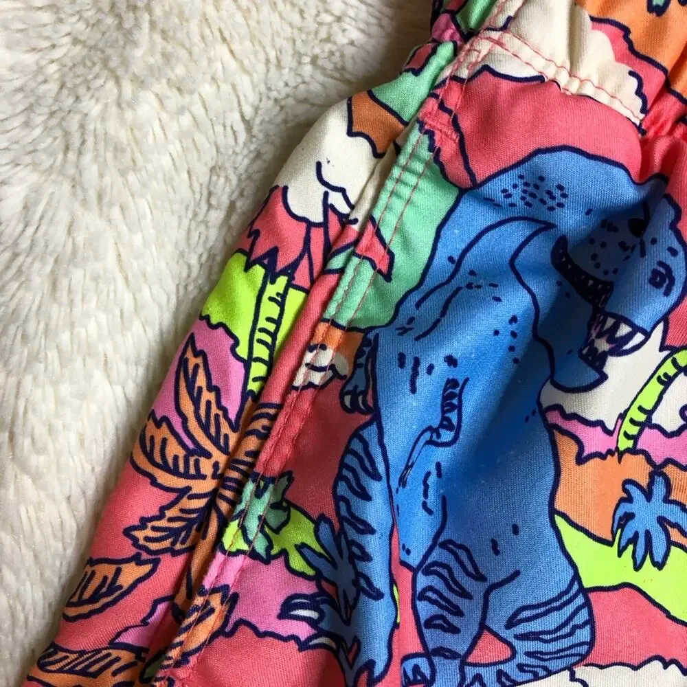 Cat & Jack pink orange blue green dinosaur swim trunks size Large 10-12